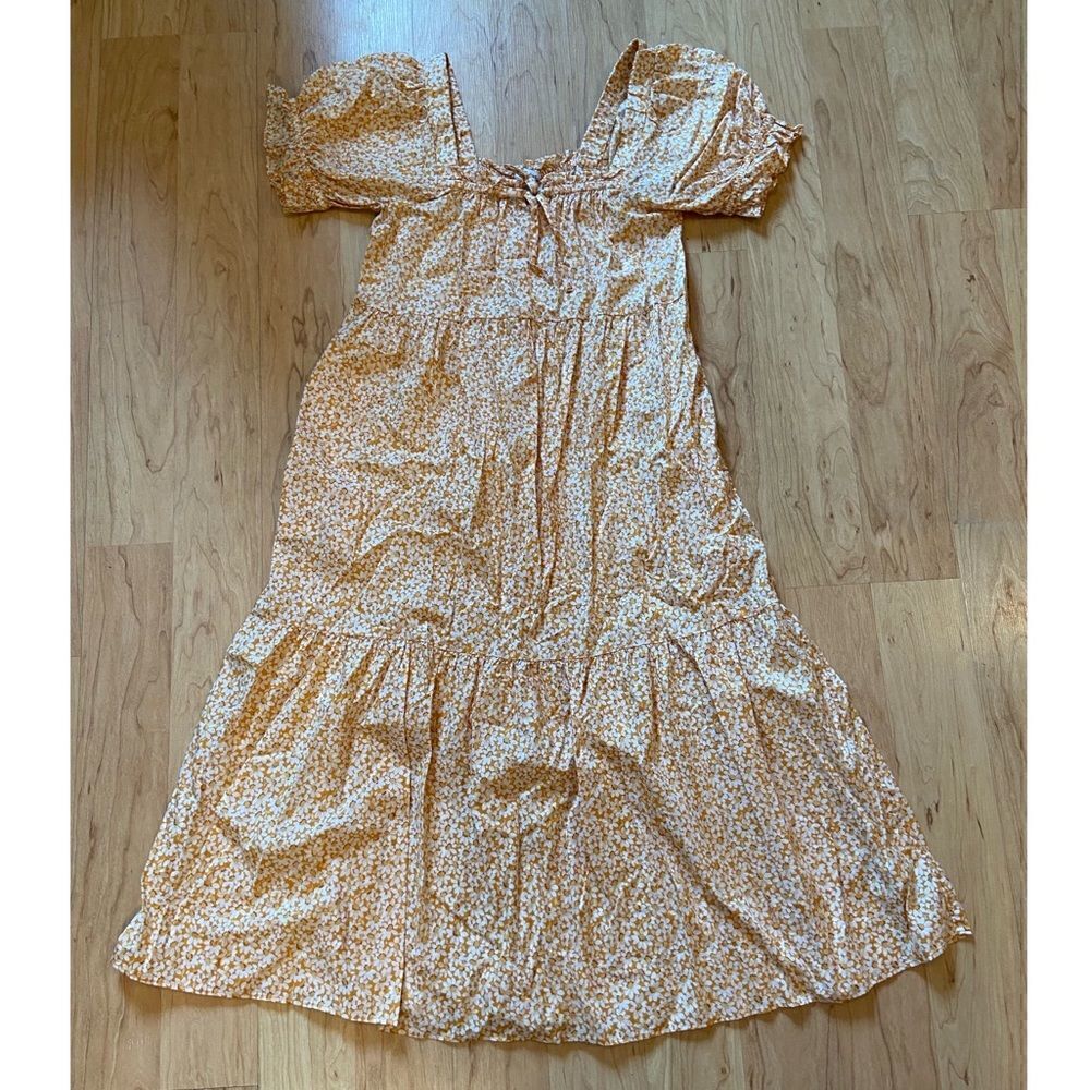 Madewell yellow floral short sleeve midi dress
